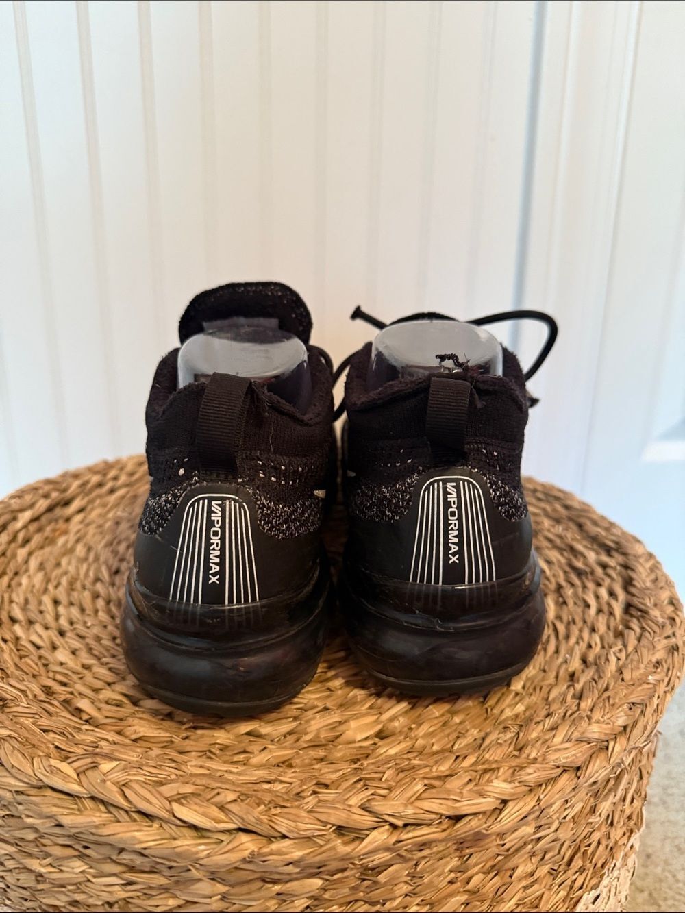 Nike Black and White Flyknit VaporMax Running Shoes - Picture 4 of 8